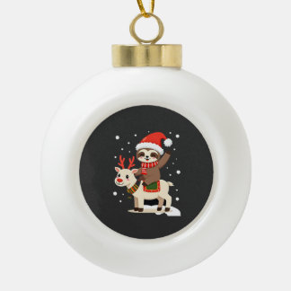Alpaca Sloth Christmas (3) Ceramic Ball Christmas Ornament