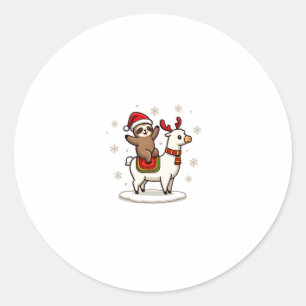 Alpaca Sloth Christmas (3) Classic Round Sticker