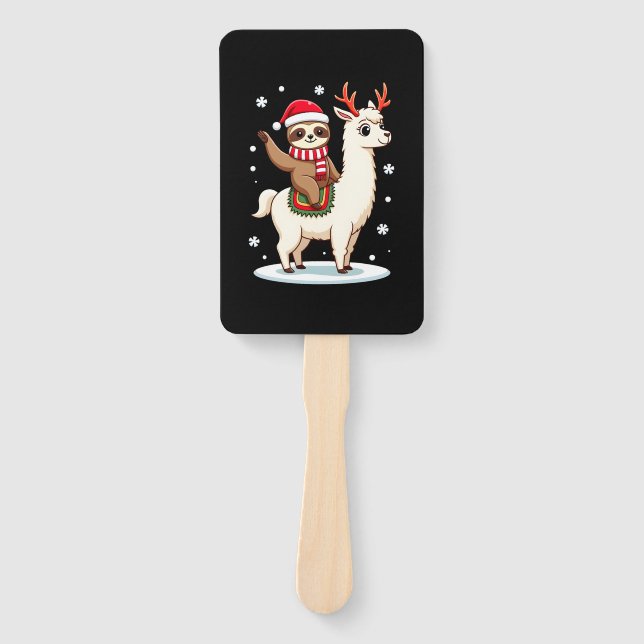 Alpaca Sloth Christmas (3) Hand Fan (Front)