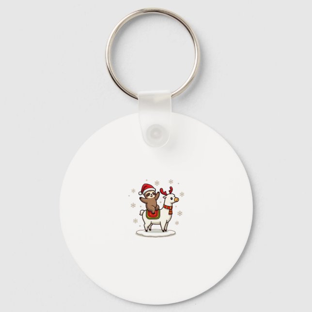 Alpaca Sloth Christmas (3) Key Ring (Front)