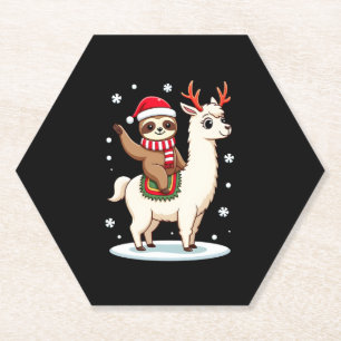 Alpaca Sloth Christmas (3) Paper Coaster