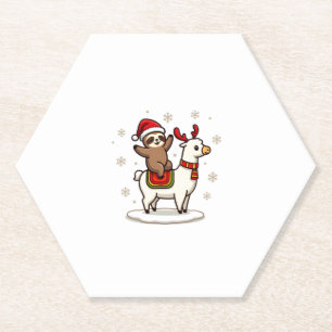 Alpaca Sloth Christmas (3) Paper Coaster