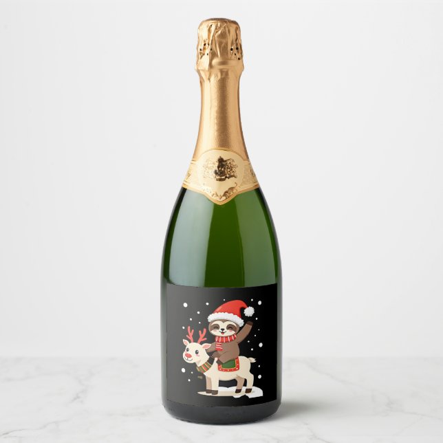 Alpaca Sloth Christmas (3) Sparkling Wine Label (Front)