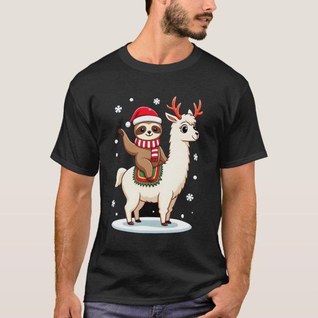 Alpaca Sloth Christmas (3) T-Shirt (Front)