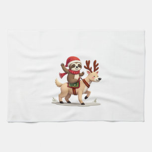 Alpaca Sloth Christmas (3) Tea Towel