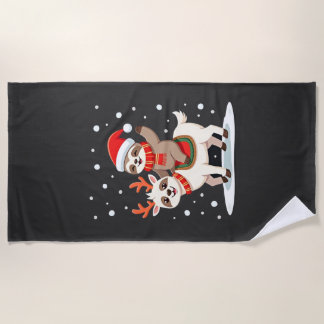 Alpaca Sloth Christmas (4) Beach Towel