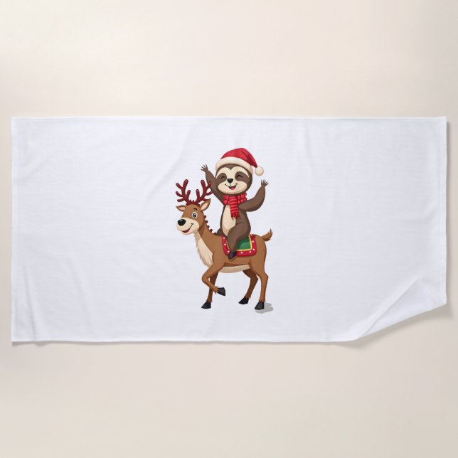 Alpaca Sloth Christmas (4) Beach Towel (Front)