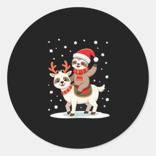 Alpaca Sloth Christmas (4) Classic Round Sticker