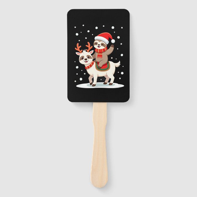 Alpaca Sloth Christmas (4) Hand Fan (Front)
