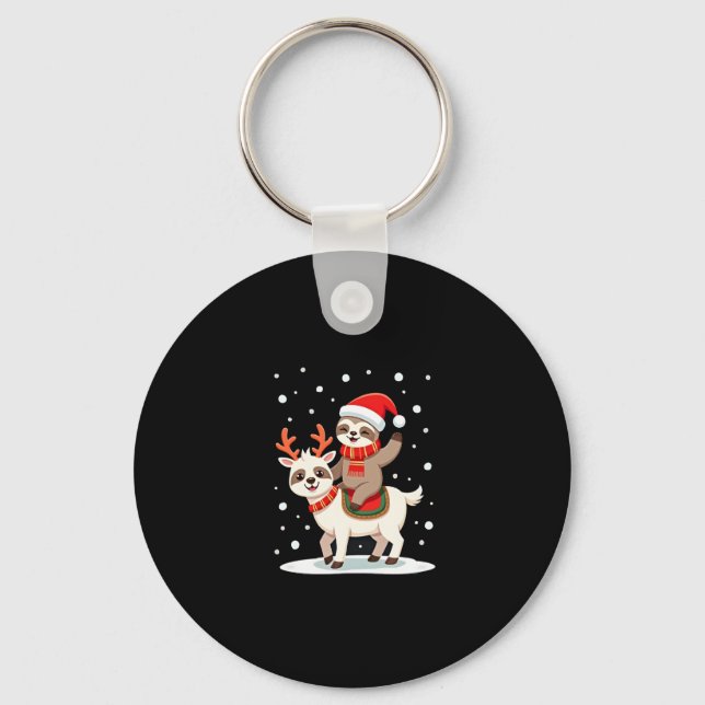 Alpaca Sloth Christmas (4) Key Ring (Front)