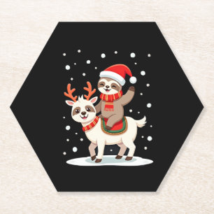 Alpaca Sloth Christmas (4) Paper Coaster
