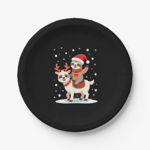 Alpaca Sloth Christmas (4) Paper Plate