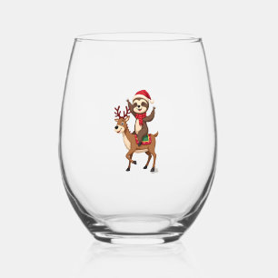 Alpaca Sloth Christmas (4) Stemless Wine Glass