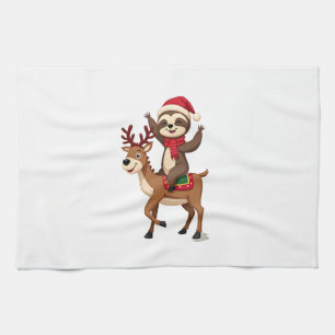 Alpaca Sloth Christmas (4) Tea Towel
