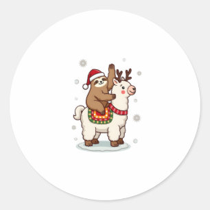 Alpaca Sloth Christmas Classic Round Sticker
