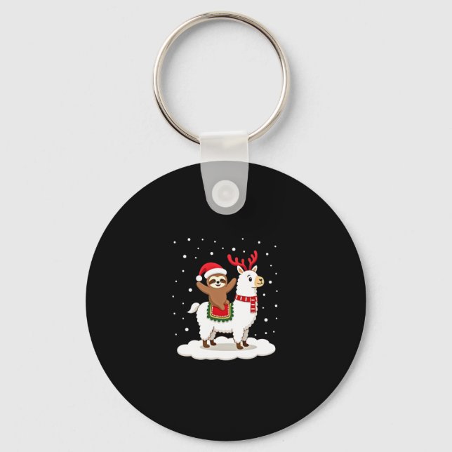 Alpaca Sloth Christmas Key Ring (Front)