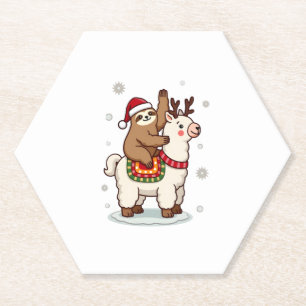 Alpaca Sloth Christmas Paper Coaster