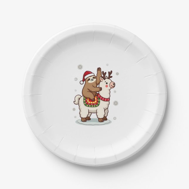 Alpaca Sloth Christmas Paper Plate (Front)