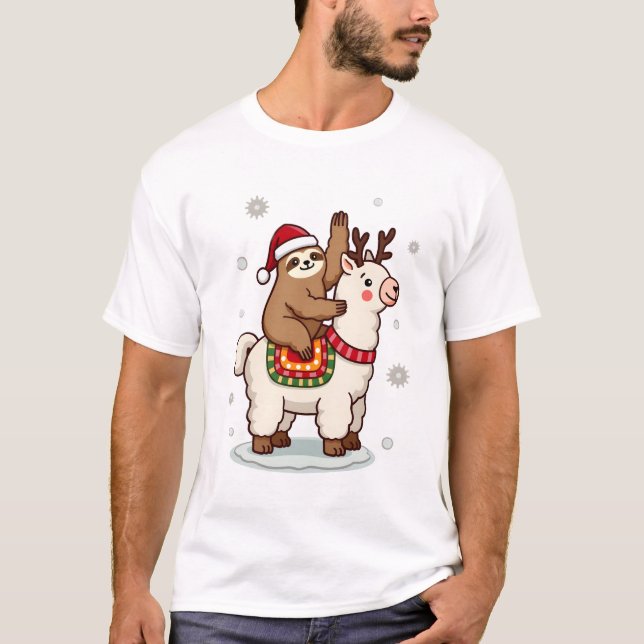 Alpaca Sloth Christmas T-Shirt (Front)