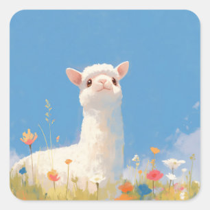 Alpaca Springtime Serendipity Square Sticker
