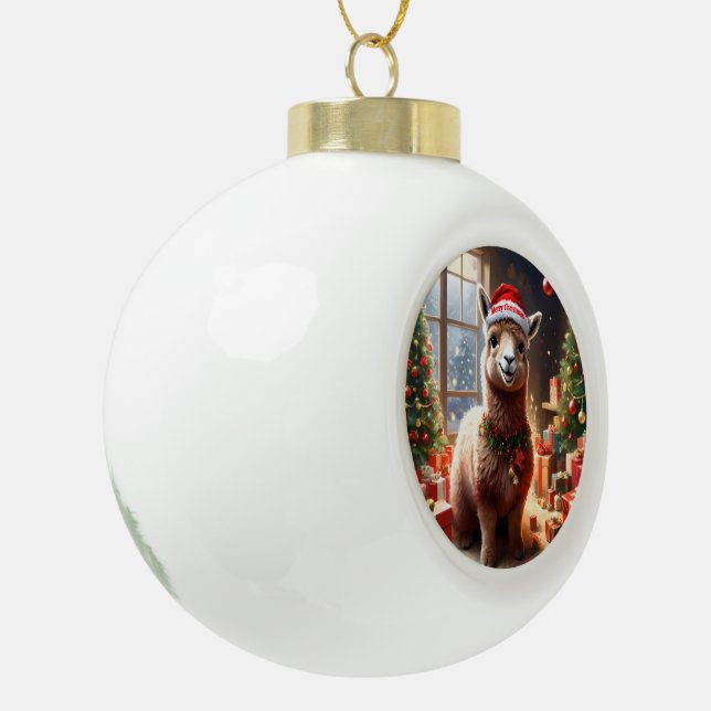 "Alpaca the Presents: A Christmas Tale" Ceramic Ball Christmas Ornament (Left)