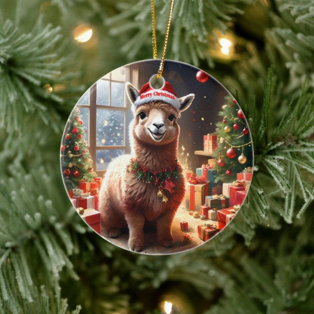 "Alpaca the Presents: A Christmas Tale" Ceramic Ornament (Tree)