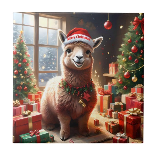 "Alpaca the Presents: A Christmas Tale" Ceramic Tile (Front)