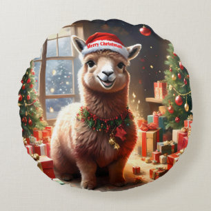 "Alpaca the Presents: A Christmas Tale" Round Cushion