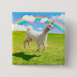 Alpaca Unicorn Under Rainbow Sky 15 Cm Square Badge