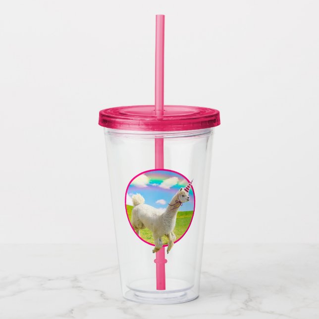 Alpaca Unicorn Under Rainbow Sky Acrylic Tumbler (Front)