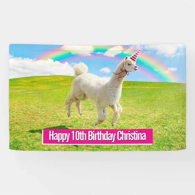 Alpaca Unicorn Under Rainbow Sky Banner (Horizontal)