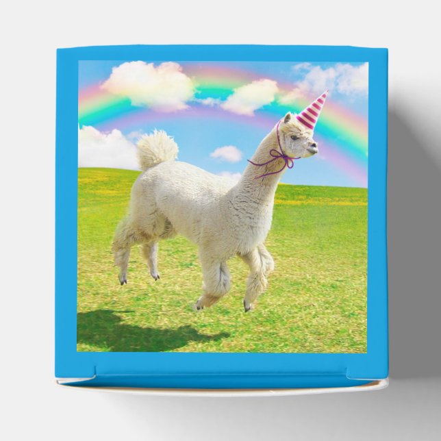 Alpaca Unicorn Under Rainbow Sky Favour Box (Top)