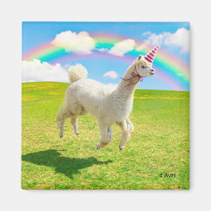 Alpaca Unicorn Under Rainbow Sky Magnet