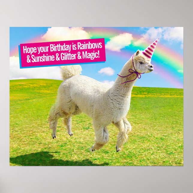 Alpaca Unicorn Under Rainbow Sky Poster (Front)