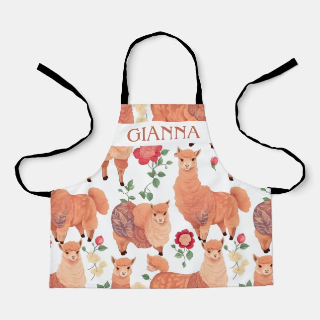 Alpaca Watercolor Colourful Personalised Pattern Apron (Front)