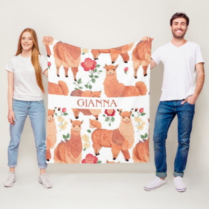Alpaca Watercolor Colourful Personalised Pattern Fleece Blanket
