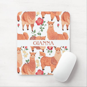 Alpaca Watercolor Colourful Personalised Pattern Mouse Pad