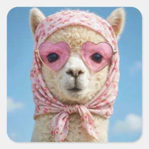 Alpaca Wearing Head Scarf and Sunglasses Square Sticker
