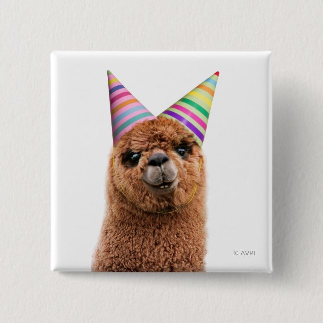 Alpaca Wearing Party Hats 15 Cm Square Badge (Front)