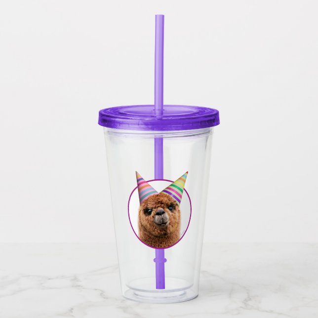 Alpaca Wearing Party Hats Acrylic Tumbler (Front)