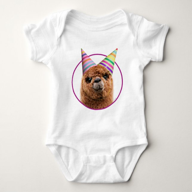 Alpaca Wearing Party Hats Baby Bodysuit (Front)