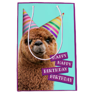 Alpaca Wearing Party Hats Medium Gift Bag