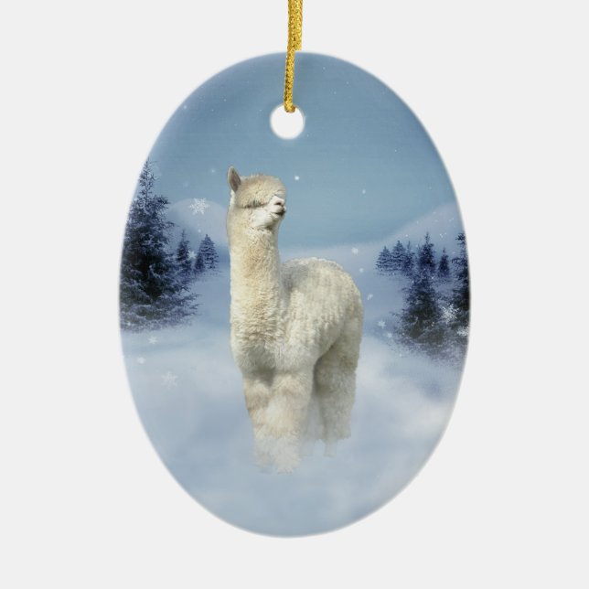 Alpaca Winter Night Christmas Ornaments (Front)