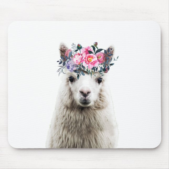 Alpaca with Flowers Mouse Pad (Front)