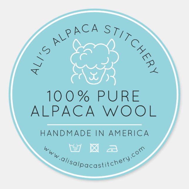 Alpaca wool product aqua white knitting business classic round sticker (Front)
