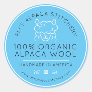 Alpaca wool product blue white knitting business classic round sticker