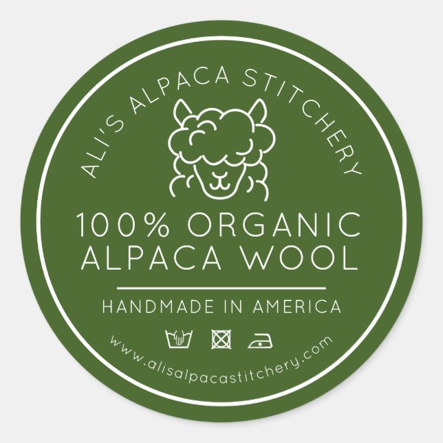 Alpaca wool product green white knitting business classic round sticker (Front)