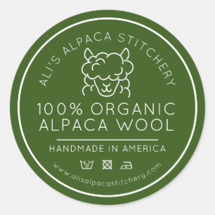 Alpaca wool product green white knitting business classic round sticker