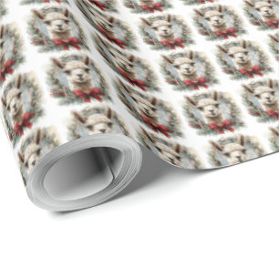 Alpaca Wreath Christmas Holiday Gift Wrapping Paper