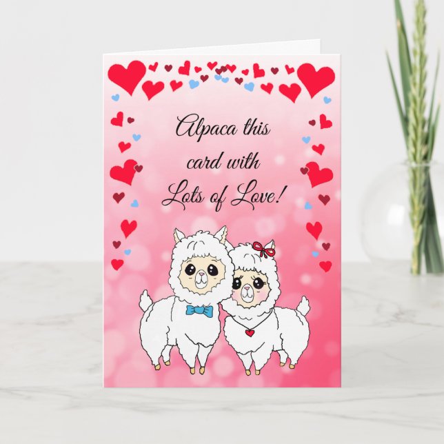 Alpacas and  LLamas Funny Valentine's Day Card (Front)